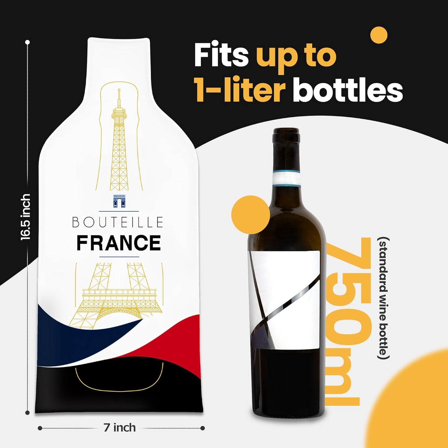 [Bottle France] Wine Bottle Protector 6sets (12pcs) for Wine Lovers and Travelers #France Flag (Multicolor)